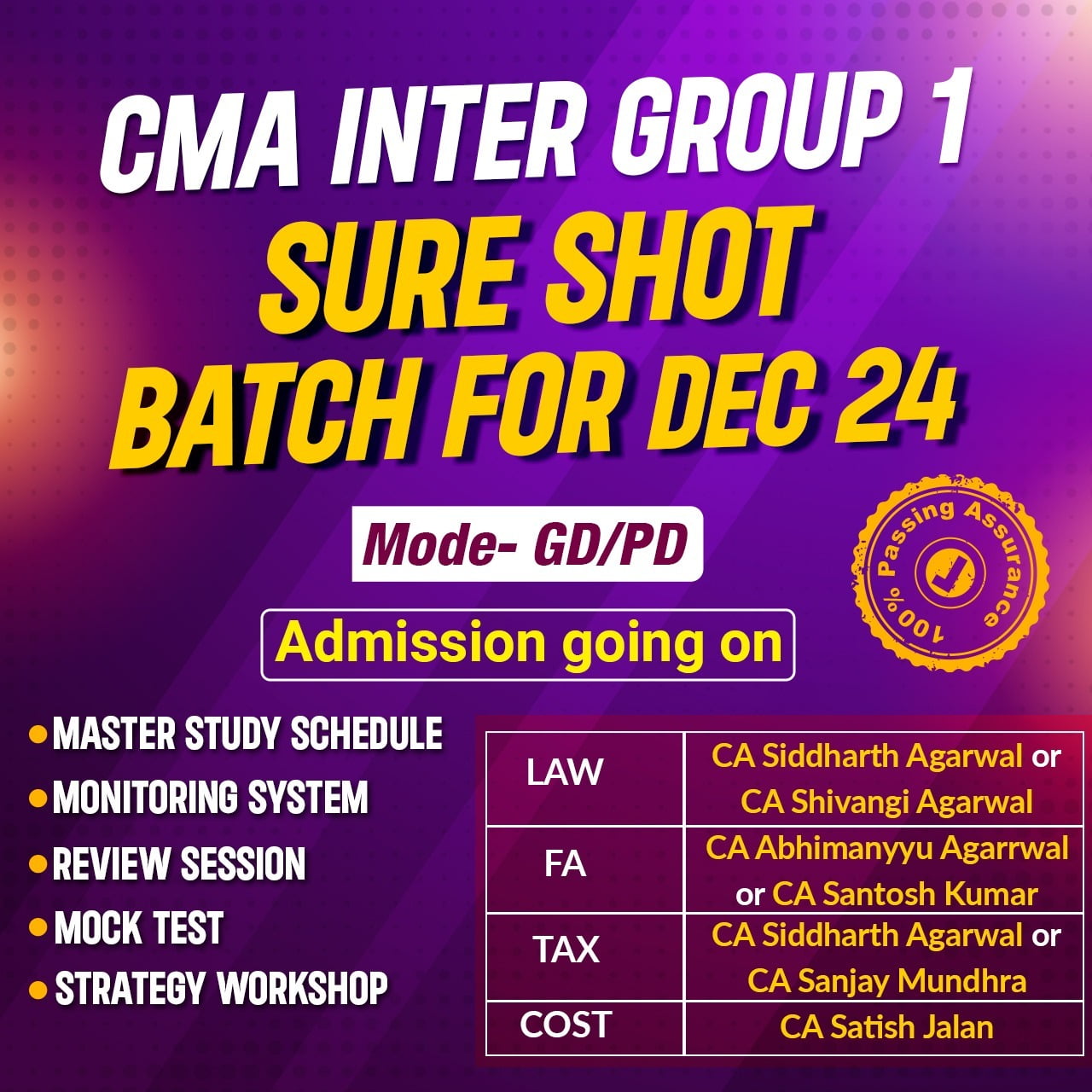 CMA Inter Group 1 Sure Shot Batch Dec 2024 SJC Institute