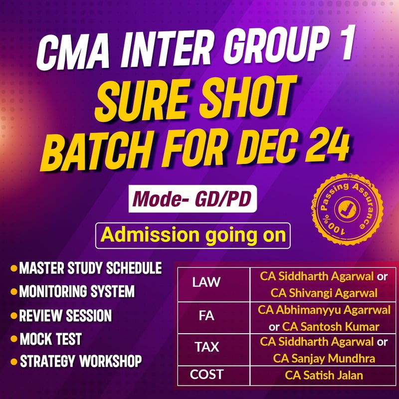 CMA Inter Group 1 Sure Shot Batch For Dec 24 - By SJC Institute